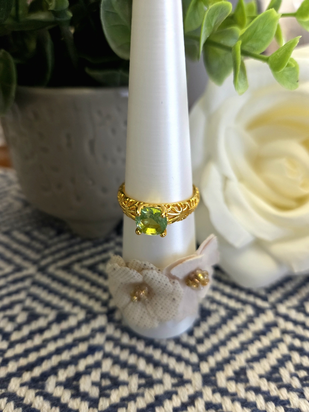 Gold-Plated Ring with Brilliant Green Gemstone